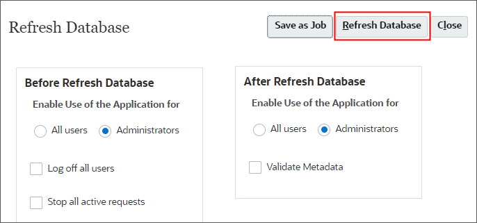Refresh database dialog